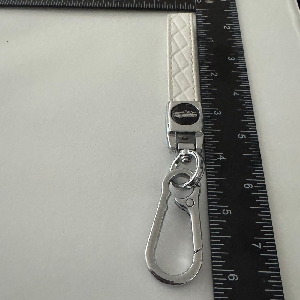 White Quilted Faux Leather Car Logo Keychain Strap Clip Hook